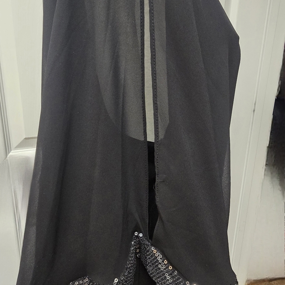 S. Levine Black Chiffon Overlay Evening Top with Sequin Trim, size XL - Picture 5 of 9